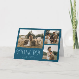 Rustik Elegans Multi Foto Bröllop Teal Tack Kort