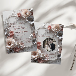 Rustik Elegant 3D Blommig Bröllopsinbjudan Inbjudningar