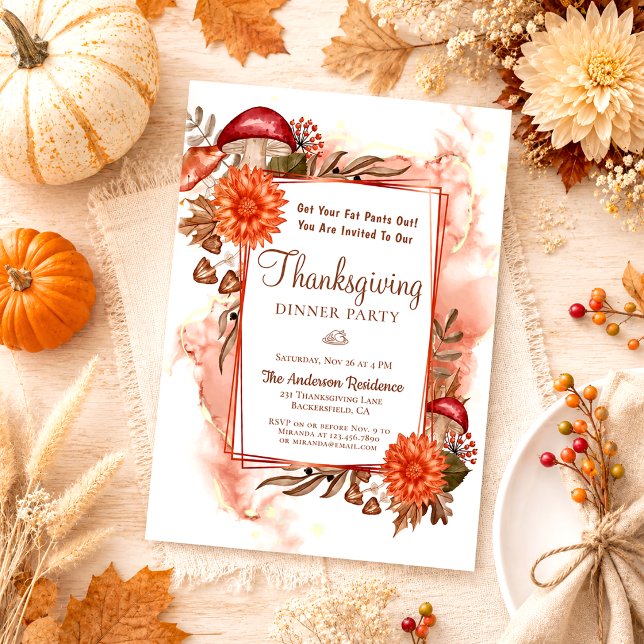 Rustik Elegant Blommig Höstlöv Thanksgiving Inbjudningar (Skapare uppladdad)