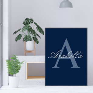 Rustik Elegant Blue Personlig Monogram Namn Poster