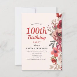 Rustik Elegant Boho Chic Blommig 100-års Födelseda Inbjudningar