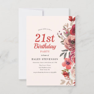 Rustik Elegant Boho Chic Blommig 21-års Födelsedag Inbjudningar