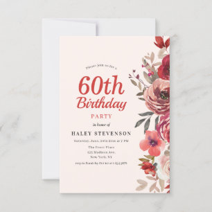Rustik Elegant Boho Chic Blommig 60-års Födelsedag Inbjudningar