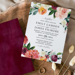 Rustik Elegant Burgundy Fall Blommigt Bröllop Inbjudningar
