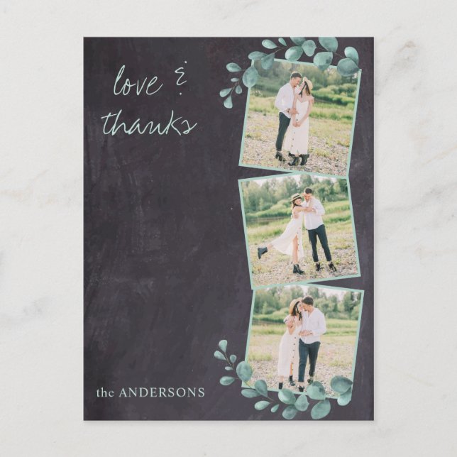 Rustik Elegant Chalkboard Photo Bröllop Tack Vykort (Framsida)