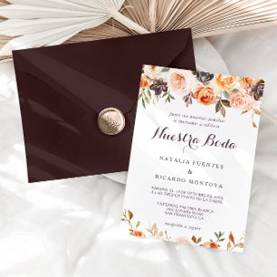 Rustik Elegant Fall Blommigt Spanska Bröllop Inbjudningar