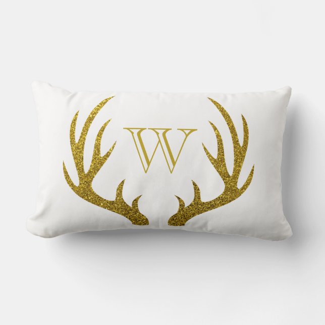 Rustik Elegant Faux Guld Glitter Antlers & Tracks Lumbarkudde (Framsida)