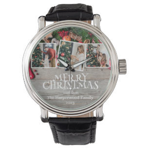 Rustik Elegant Glädje Jul Familj Fotokollage Armbandsur