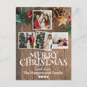 Rustik Elegant Glädje Jul Familjefoto Collage Helg Vykort
