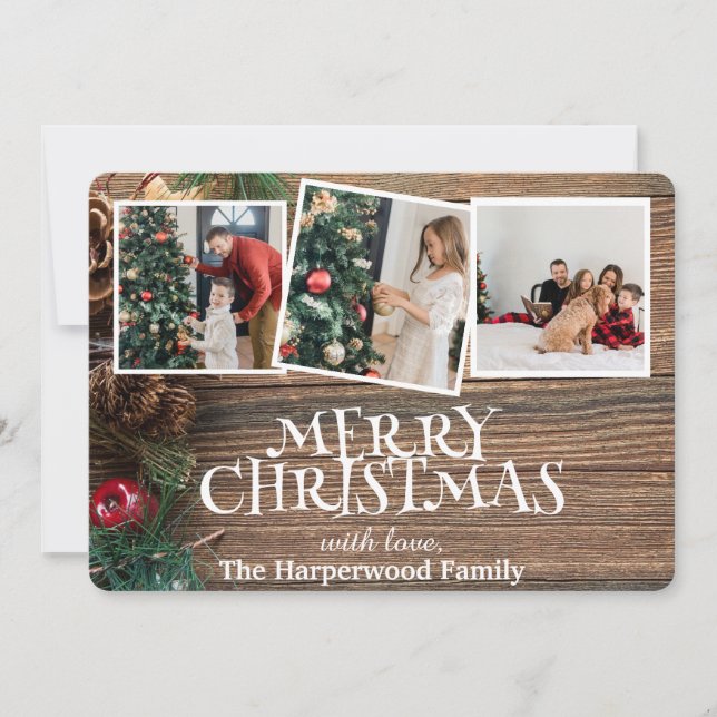 Rustik Elegant Glädje Jul Familjefoto Collage Julkort (Framsida)