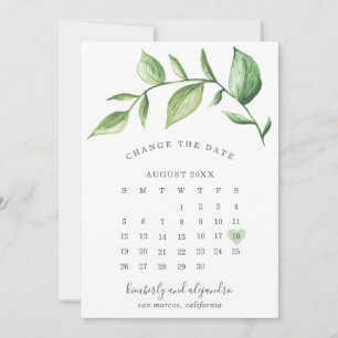Rustik Elegant Grönska Kalender Ändra Datum Meddelande