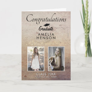 Rustik Elegant Guld Ornament 2 Foto Examen Kort
