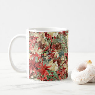 Rustik Elegant Helgdag Poinsettia Julens Blommigt Kaffemugg