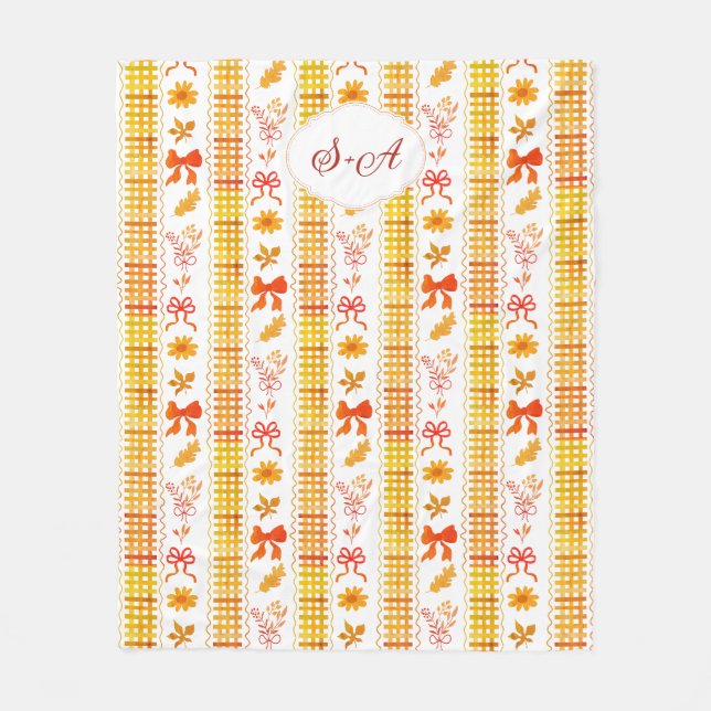 Rustik Elegant Höst Monogram Bröllops Välkomst Fleecefilt (Framsidan)