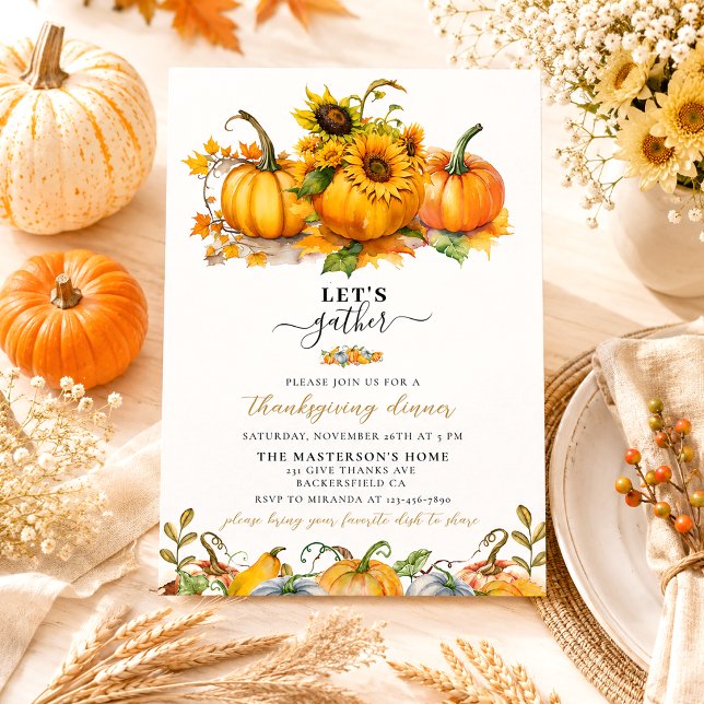 Rustik Elegant Höst Pumpa Löv Thanksgiving Inbjudningar (Skapare uppladdad)
