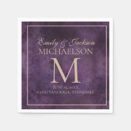 Rustik Elegant Lila Guld Monogram Bröllop Pappersservett