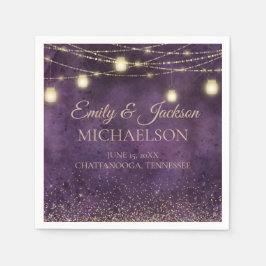 Rustik Elegant Lila Guld String Ljus Bröllop Pappersservett