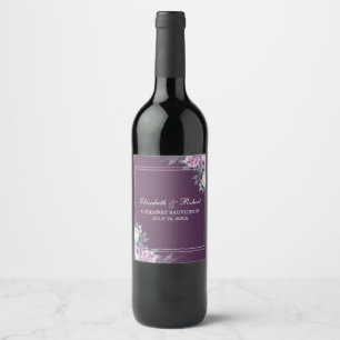 Rustik Elegant Lila och Lilafärgade Peonier Vin Et Vinflaska Etikett