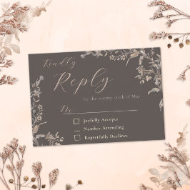 Rustik Elegant Moka Vildblomma Bröllop Svarskort OSA Kort