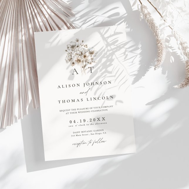 Rustik Elegant Monogram Blommigt Bröllop Inbjudningar (Skapare uppladdad)