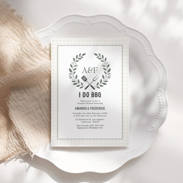 Rustik Elegant Monogram Jag Gör BBQ Parbröllop Inbjudningar (Rustic Elegant Monogram I Do BBQ Couples Shower Invitation)