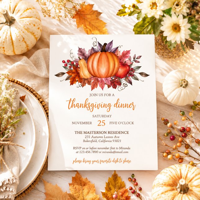 Rustik Elegant Pumpa Höstblad Thanksgiving Inbjudningar (Skapare uppladdad)