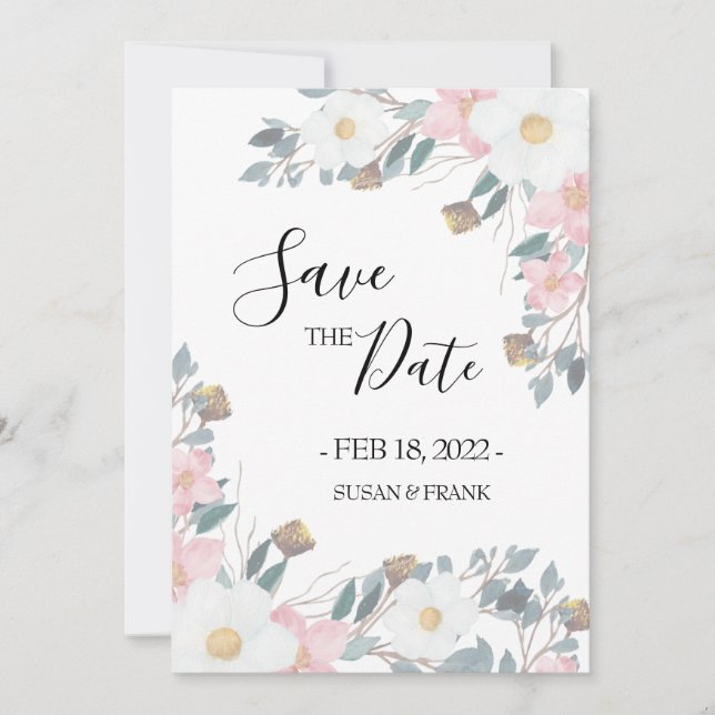 Rustik Elegant Rosa Blommig Spara Datum Datumet (Framsida)