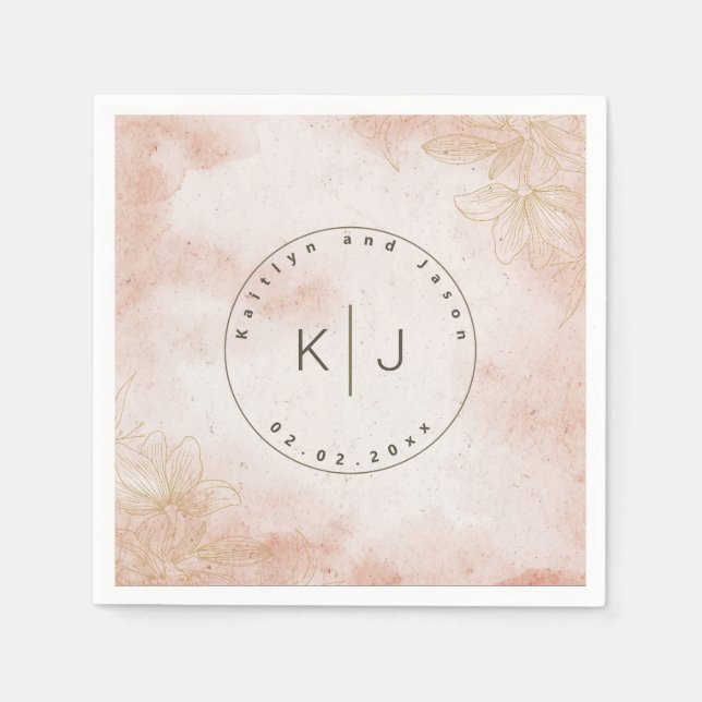 Rustik Elegant Rosa Blommigt Bröllop Pappersservett (Framsidan)