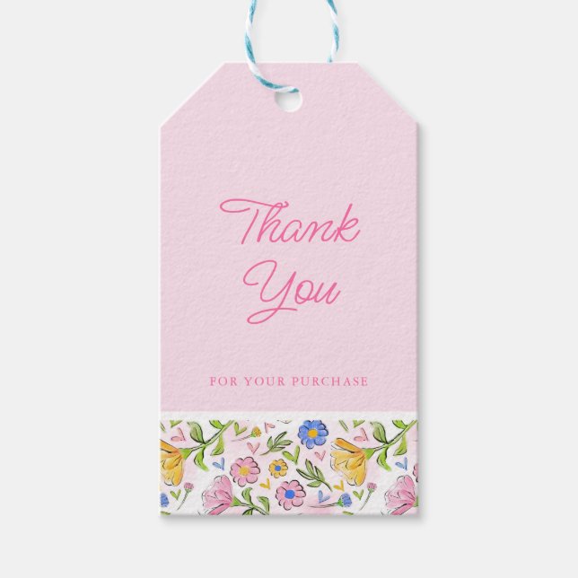 Rustik Elegant Rosa Blommigt Business Tack Presentetikett (Framsidan)