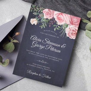 Rustik elegant rosa blommigt vattenfärg bröllop inbjudningar