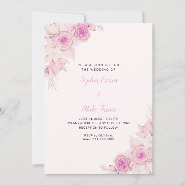 Rustik Elegant Rosa Rosor Höst Ljus Rosa Bröllop Inbjudningar (Framsida)