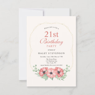 Rustik Elegant Rosabruna Blommor 21-års Födelsedag Inbjudningar