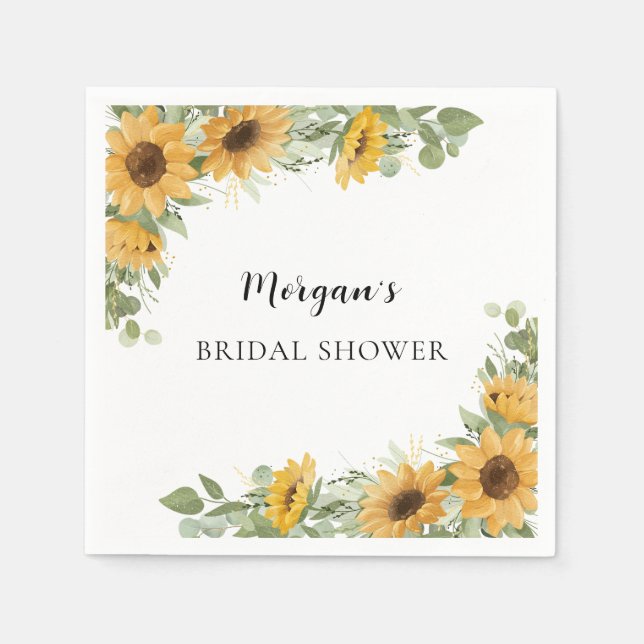 Rustik Elegant Solros Eukalyptus Bröllopsdusch  Pappersservett (Framsidan)