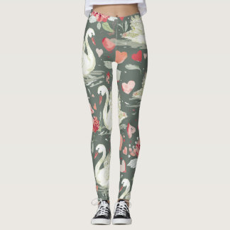 Rustik Elegant Svanar & Hjärtan Element Mönster Leggings