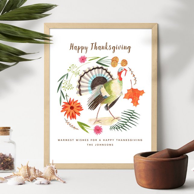 Rustik Elegant Turkiet Thanksgiving Botaniska Poster (Modern Elegant Turkey Thanksgiving Botanical Poster)