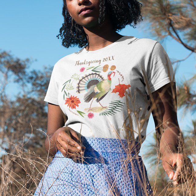 Rustik Elegant Turkiet Thanksgiving Botaniska T Shirt (Modern Elegant Turkey Botanical T-Shirt)