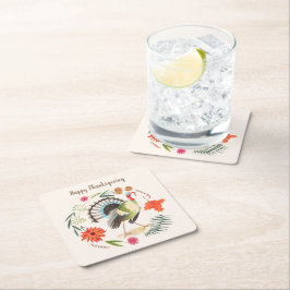 Rustik Elegant Turkiet Thanksgiving Botaniska Underlägg Papper Kvadrat