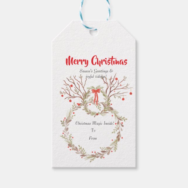Rustik elegant vattenfärg jul presentetikett (Framsidan)