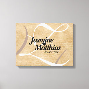 Rustik Elegant Vintage Monogram Burlap Bröllop Canvastryck