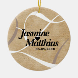 Rustik Elegant Vintage Monogram Burlap Bröllop Julgransprydnad Keramik