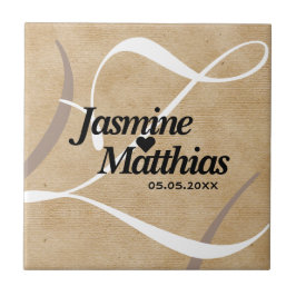 Rustik Elegant Vintage Monogram Burlap Bröllop Kakelplatta