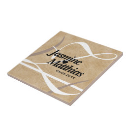 Rustik Elegant Vintage Monogram Burlap Bröllop Kakelplatta