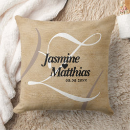 Rustik Elegant Vintage Monogram Burlap Bröllop Kudde