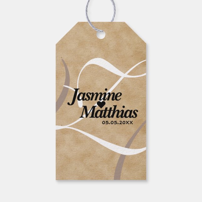 Rustik Elegant Vintage Monogram Burlap Bröllop Presentetikett (Baksidan)