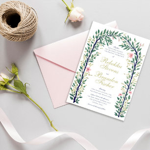 Rustik Elegant Vintage Vattenfärgsfärg Blommigt Br Inbjudningar