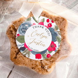 Rustik Elegant Vinter-Blommigtens röda grönt tack Runt Klistermärke