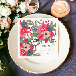 Rustik Elegant VinterBlommigt, vattenfärgröd grönt Pappersservett