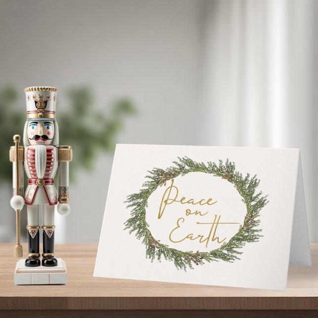 Rustik Elegant Wandepeace on Earth Helgdag Helgkort (Rustic Elegant Wreath Peace on Earth Holiday Card)