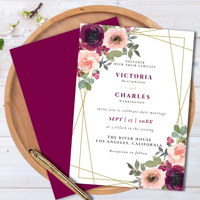 Rustik Elegant  Watercolor Blommigt Bröllop Inbjudningar (Rustic Elegant Blush Watercolor Floral Wedding Invitation)