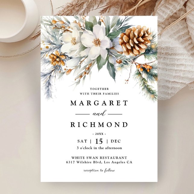 Rustik Elegant Watercolor Blommigt Winter Wedding Inbjudningar (Skapare uppladdad)
